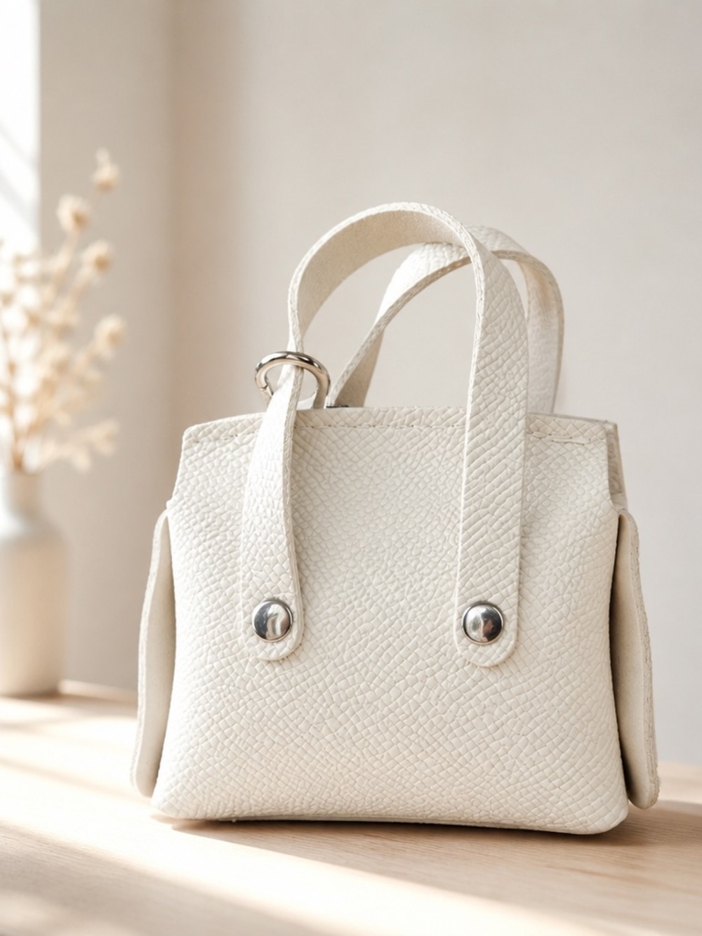 Cream Mini Satchel Bag with Crystal Charm - Picture 3 of 5